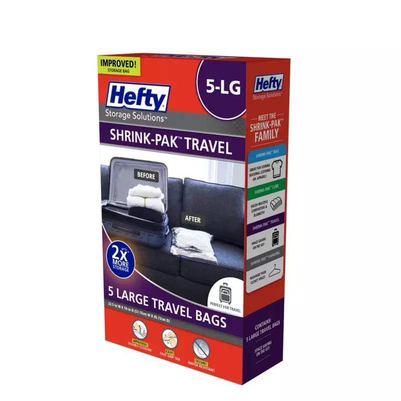 (2 pack) Hefty SHRINK-PAK 5 Large Travel Bags