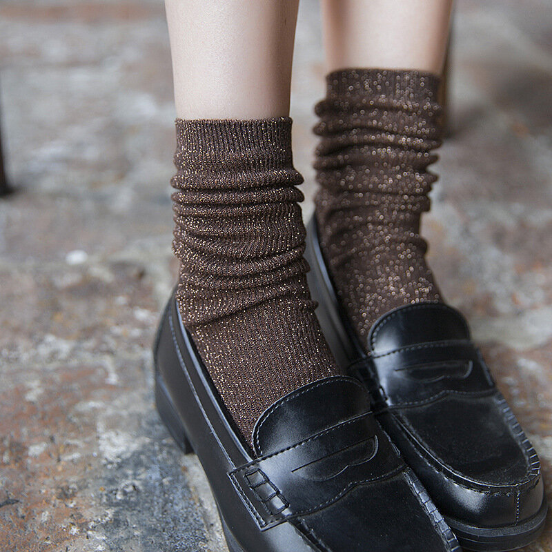 Яркие блестящие женские носки, модные блестящие носки, милые золотистые и Серебристые носки, весна-осень, дышащие носки