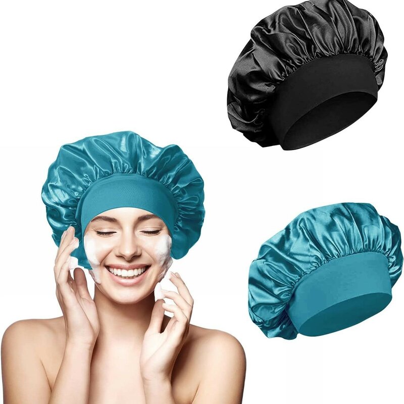 Women's Satin Solid Elastic Wide-brimmed Sleeping Hat Unisex Head Wrap Elastic Band Cap Hair Care Bonnet Night Hat bonnet