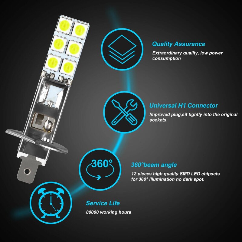 Kit de bombillas LED para faros delanteros de coche, Luz antiniebla superbrillante para motocicleta, lámpara de conducción DRL 6000K 12V 24V, H1 50W, 4 Uds.