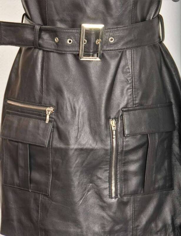 Genuine Lambskin Leather Dress Women Black New Handmade Dress