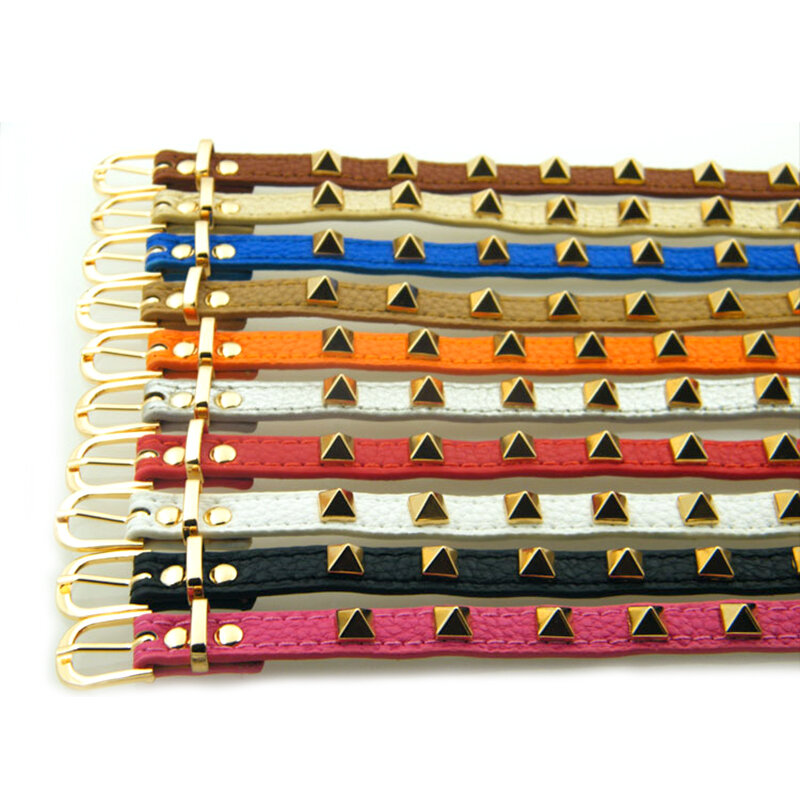 Modeschmuck 10 Farben pu Einzel kreis Armreif Gold Farbe Niet Leder Gürtel Armbänder für Frauen