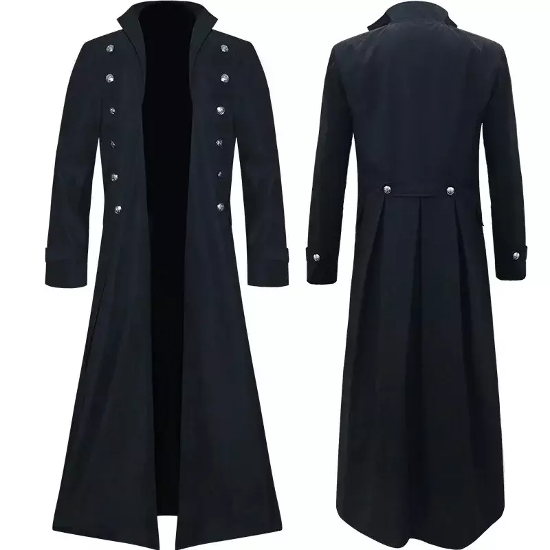 Abrigo negro Vintage para hombre, chaqueta Retro Steampunk, chaqueta victoriana gótica, uniforme, disfraz de Halloween, abrigo de Cosplay, Academia oscura