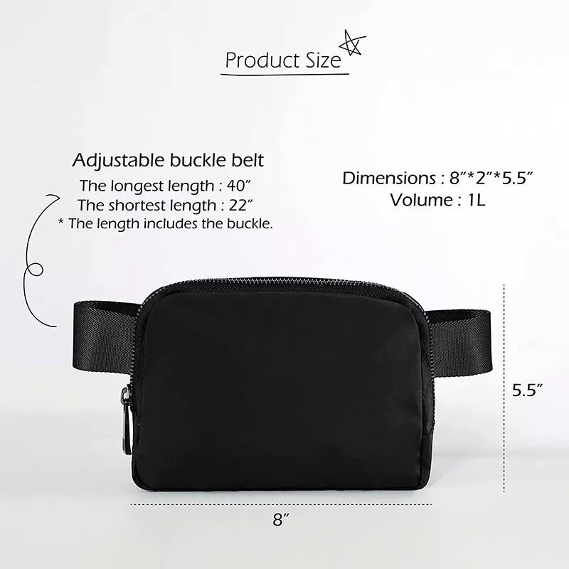 New 1L Sports Yoga Waistpack Outdoor Running Handbag Men's and Women's Fitness Belt Crossbody Bag Customized Metal