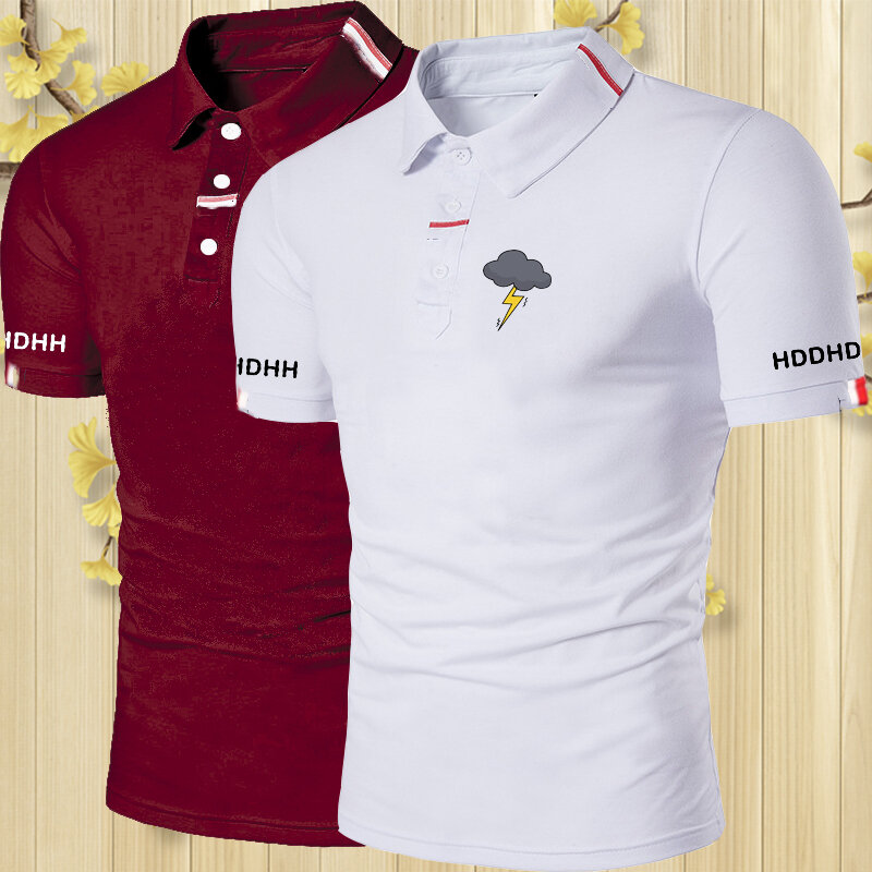 Letni t-shirt z krótkim rękawem z nadrukiem marki hddhhh, męska koszulka polo, jednolity kolor biznesowy, prosty i wszechstronny top z pół rękawem