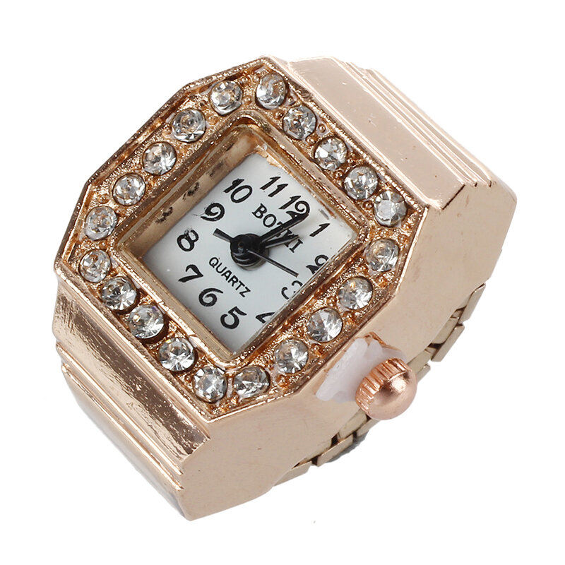 Kwadratowa tarcza świecące kryształy dekoracyjna elastyczna opaska zegarek w pierścionku miedziany ton dla pani