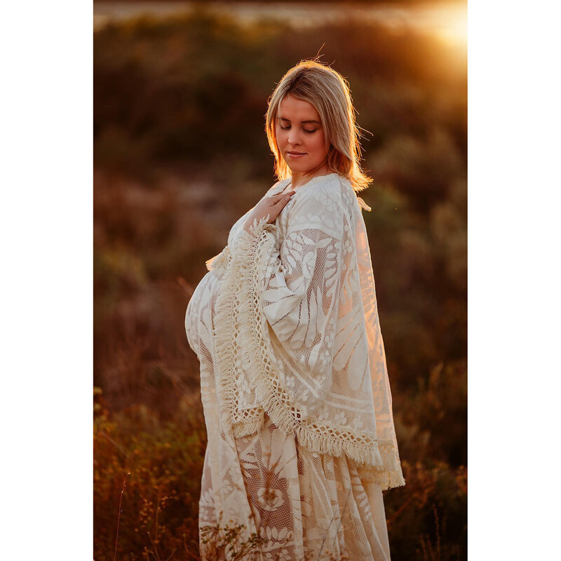 Don&Judy Boho Lace Maternity Dress V-neck Flare Sleeve Maxi Photography Prop Baby Shower Photo Shoot Gown pregnant Woman Clothes