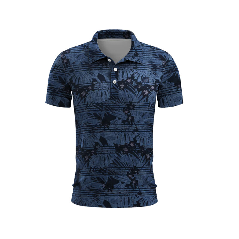 Sky Blue Striped Men's Golf Polo Shirt Men's Summer Golf T-Shirt Top Quick Dry Top Golf Club Button Up T-Shirt Polo Shirt