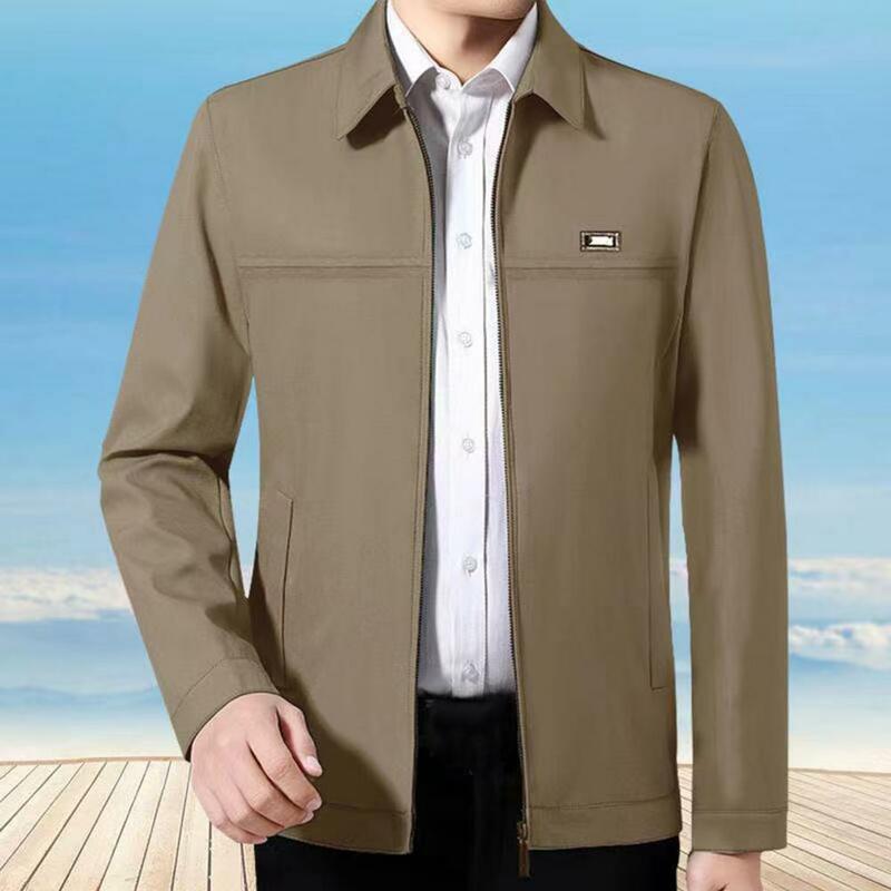 Great  Spring Jacket Loose Leisure Men Coat Zip-up Warm Spring Coat for Going Out