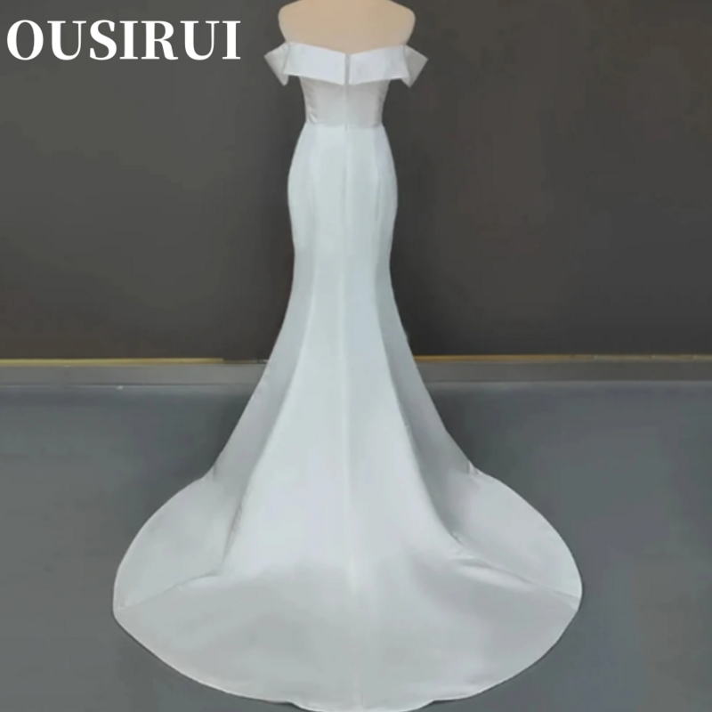 OUSIRUI Backless Bridal Gowns Custom Made Sweep Train Elegant V-Neck Mermaid Wedding Dresses Off The Shoulder Vestidos De Novia