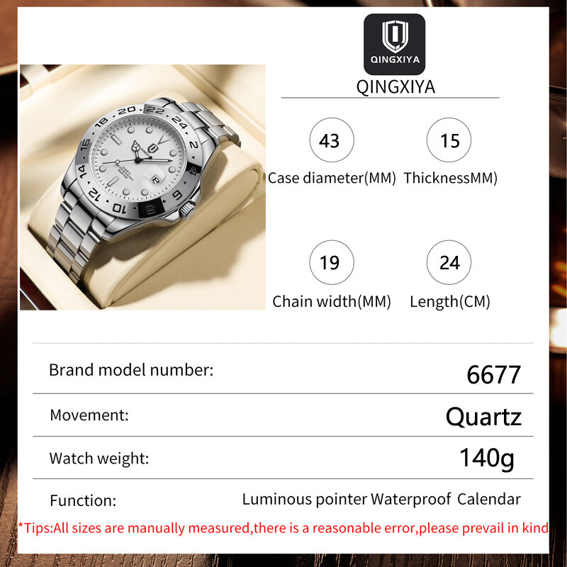 QINGXIYA-relógio de quartzo de aço inoxidável masculino, impermeável calendário luminoso relógios, marca de luxo, sólido