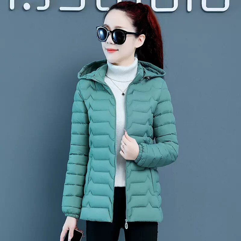 Para baixo jaqueta de algodão das mulheres 2023 nova fina luz moda magro quente inverno jaqueta feminina parkas com capuz curto acolchoado casaco
