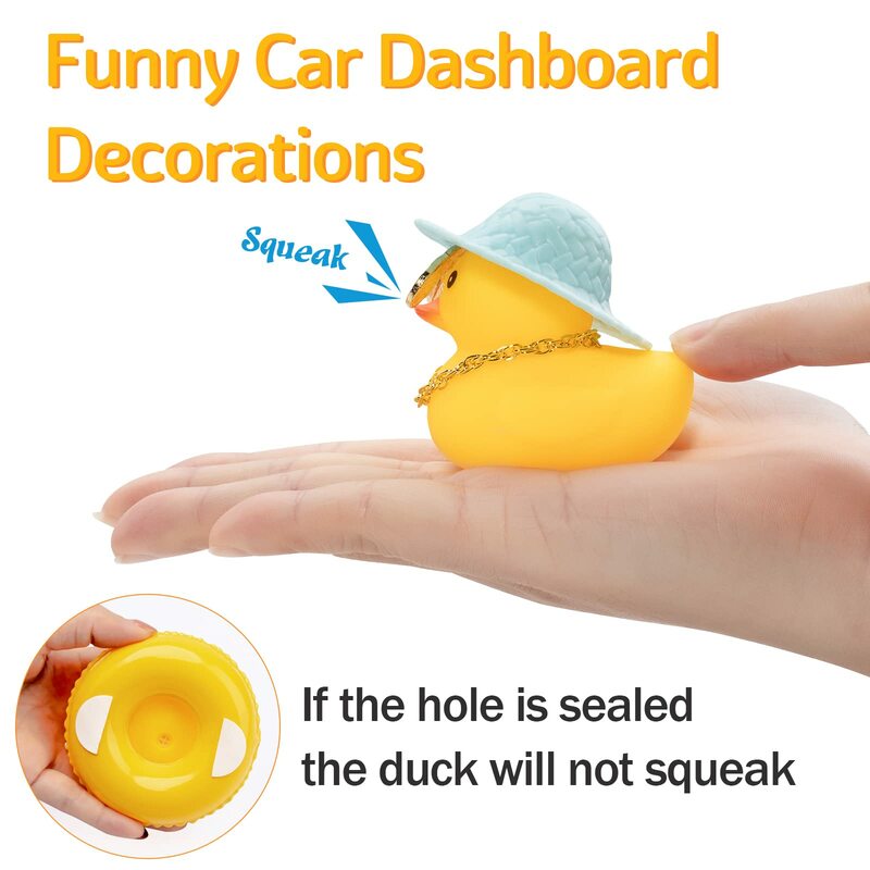 Rubber Duck Car Dashboard Decorações, Acessórios Com Swim Ring, Óculos De Sol Chapéu E Colar, Ornamento, 1 Conjunto