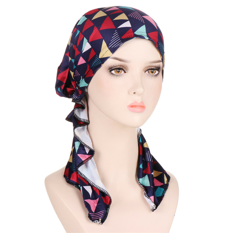 Foulard de sauna pré-noué imprimé pour femmes musulmanes, turban féminin élastique, chapeau de chimio contre le cancer, couvre-perte de cheveux, vêtements ronds, bandan commandé
