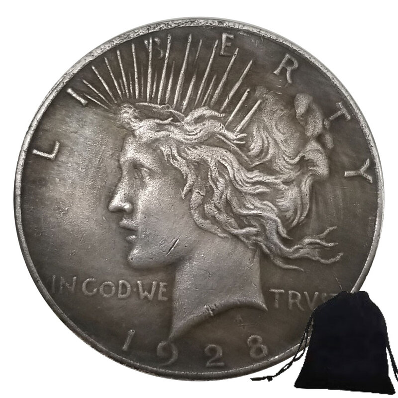 Luxury 1928 Liberty One-Dollar Funny Couple Art Coin/Nightclub solution Coin/buona fortuna moneta tascabile commemorativa + borsa regalo