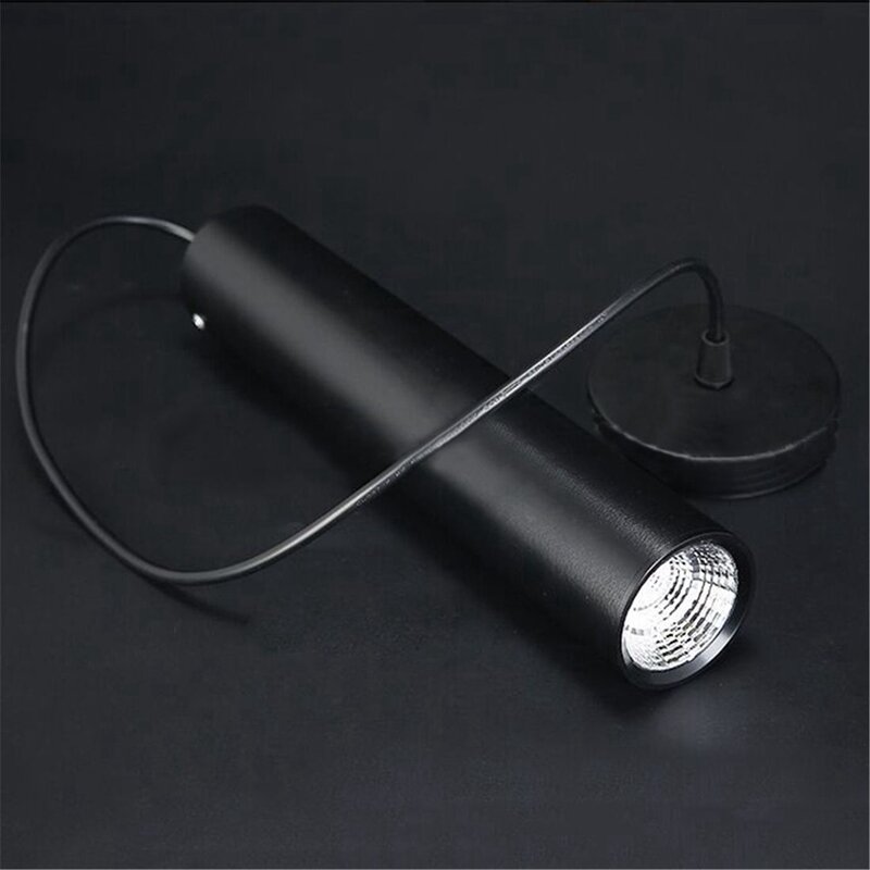 Lampu gantung minimalis hitam 3X, lampu sorot Led COB putih hangat, lampu tabung panjang silinder
