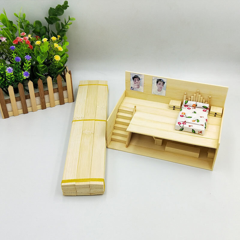 50PC Multisize płaskie kijki bambusowe DIY drewno rzemiosło materiał rzemieślnicze materiały Handmade model budynku materiały 30cm długości