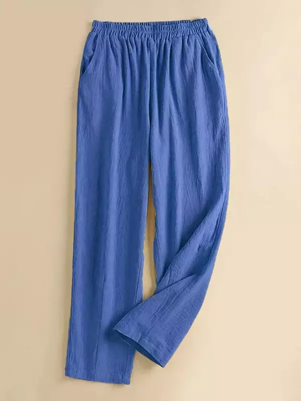 Pantalones informales de algodón con cintura elástica para mujer, pantalones de fondo de color sólido, retro, Verano