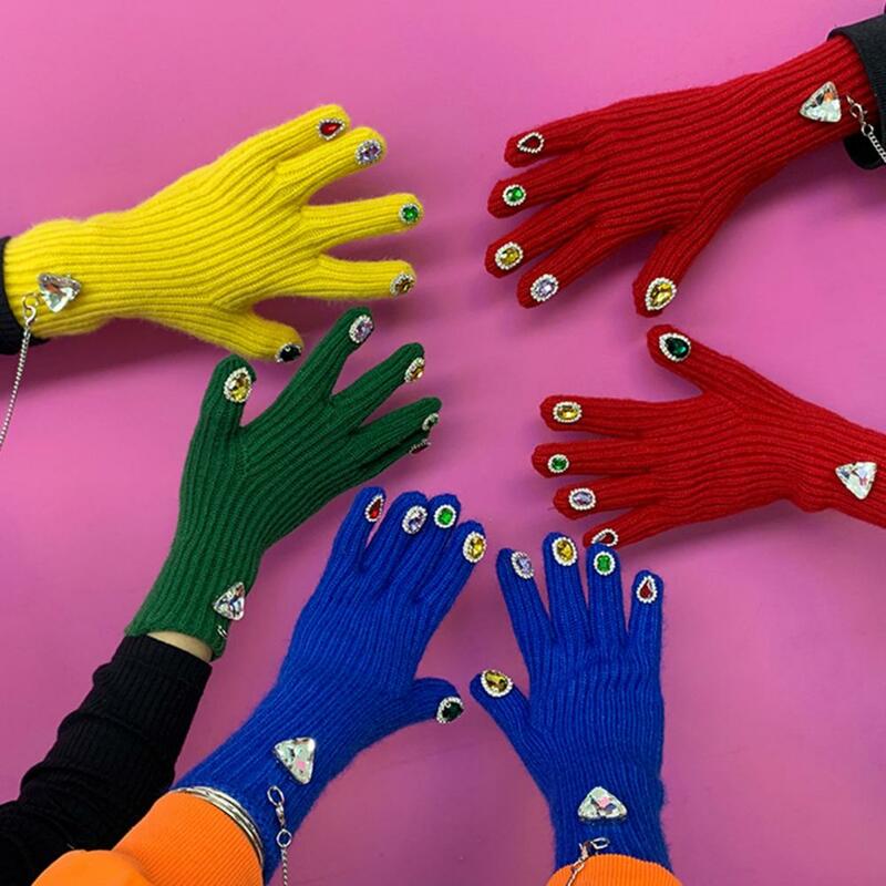 Sarung Tangan Wanita 1 Pasang Sarung Tangan Musim Dingin Wanita Anti-menyusut Panjang Tebal Warna Solid Kreatif untuk Luar Ruangan