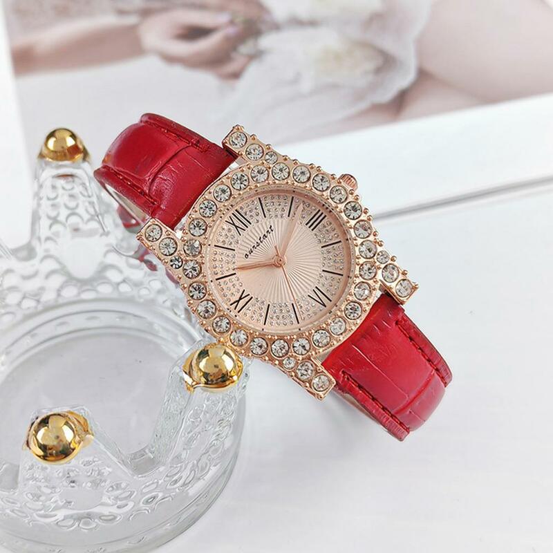 Reloj de pulsera elegante para mujer, reloj de cuarzo con diamantes de imitación, esfera ajustable, correa de cuero de imitación, alta para negocios