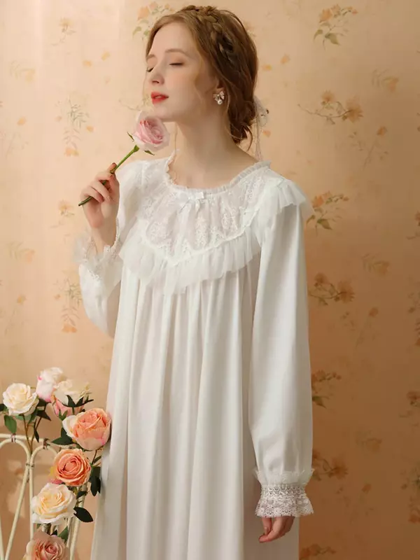 Wiktoriańska księżniczka piżama sukienki wieczorowe damskie wiosna bawełna Vintage z długim rękawem koszule nocne słodka wróżka luźna wróżka bielizna nocna