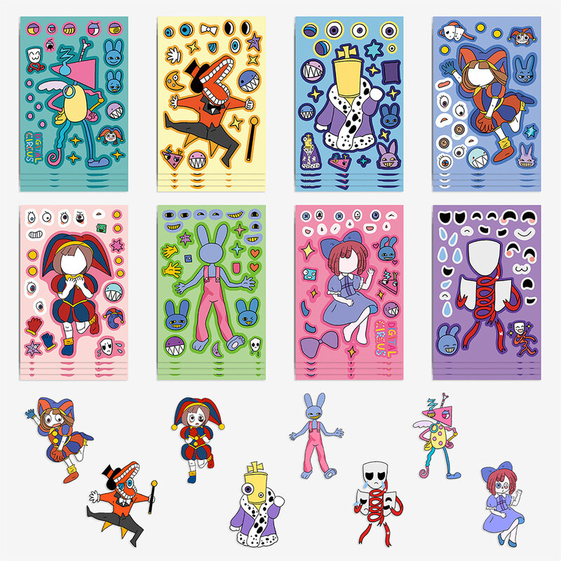 رسومات كرتونية تصنعها بنفسك ملصقات للوجه ، تجميع جمالي ، ألعاب تعليمية للأطفال ، 8 16 ورقة