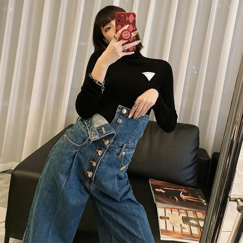 Pakaian Wanita 2022 Celana Jeans Kaki Lurus Musim Gugur Musim Dingin Celana Kasual Kaki Lebar Pinggang Tinggi Tipis Longgar Ukuran Besar Modis Baru