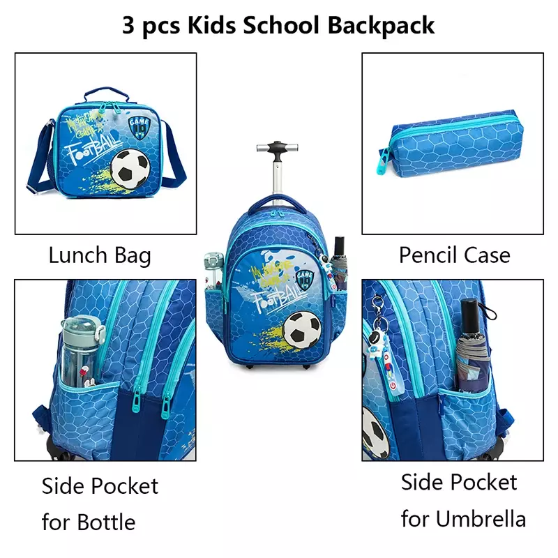 子供のための学校のトロリーバッグセット、ローリングバックパック、男の子、子供旅行旅行旅行かばん用のホイールバッグ