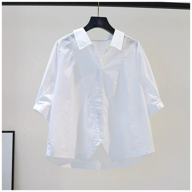 Summer New Korean Versatile Short Top Fashion Polo Collar Cardigan Single Breasted Solid Pleated Short Sleeve Casual Shirt Women