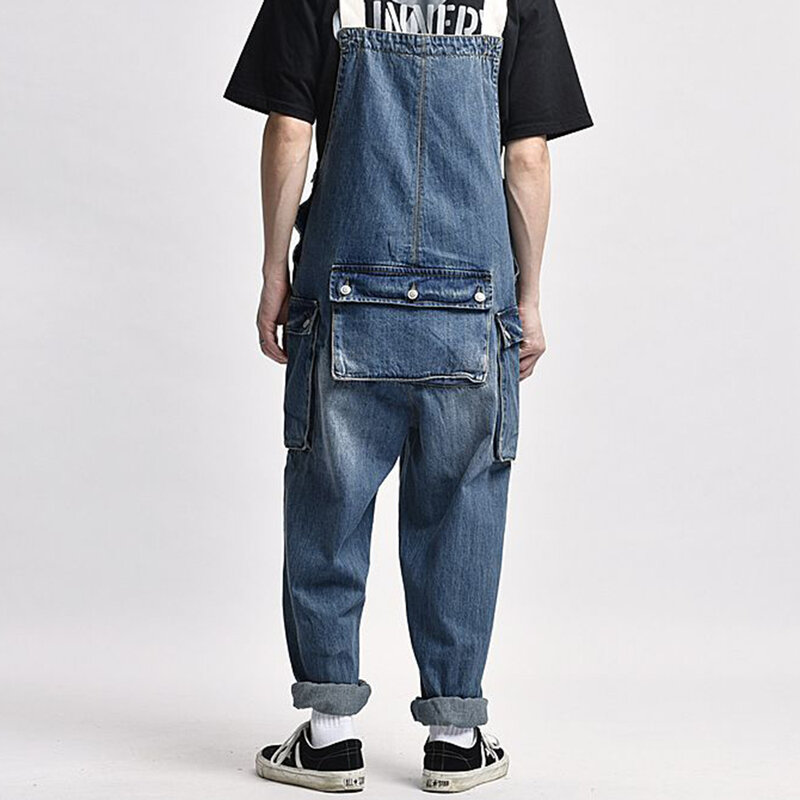ผู้ชาย Daddy เสื้อผ้าซิป Cardigan Design อเมริกัน Street Retro Ami สีกากี Denim หลวม Suspenders Jumpsuit