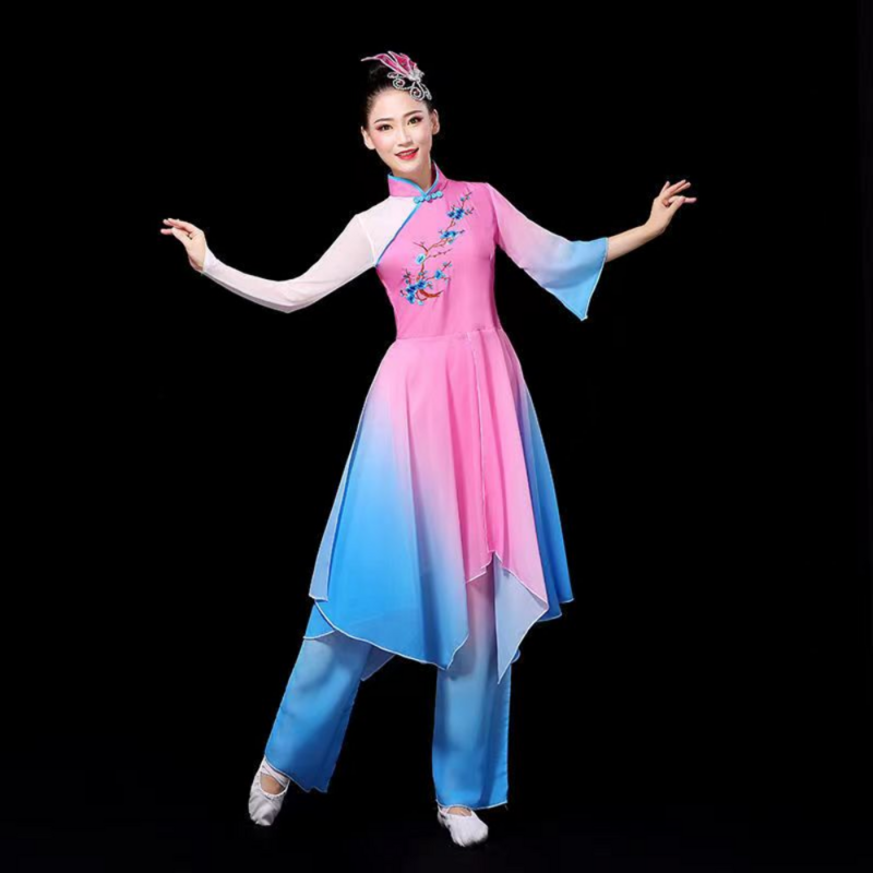 ملابس الرقص الصينية النساء Hanfu ازياء الرقص الكلاسيكية الإناث مروحة أنيقة الرقص يانغو أداء الملابس الدعاوى