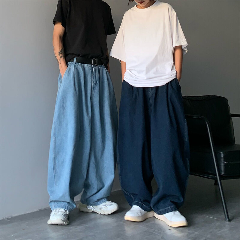 Pantalones Cargo de pierna ancha para hombre, Jeans holgados, ropa de calle, moda coreana, ropa de marca negra, 2022