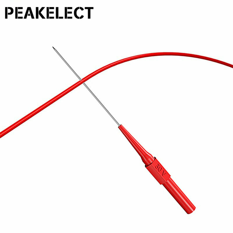 Peakelect P30009+ 10pcs Insulated Long Back Probe Pin Non-destructive Test Probe Stainless Piercing Puncture Probe 4mm Jack