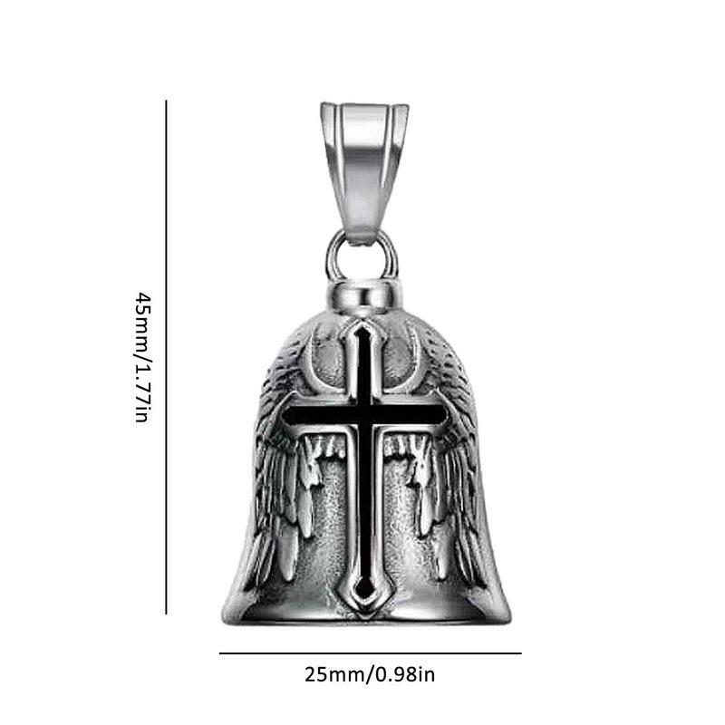 Biker Bell Pendant Engraved Red Cross Wings Motorcycle Bell Punk Guardian Bell Necklace Pendant For Men Lucky Amulet Jewelry