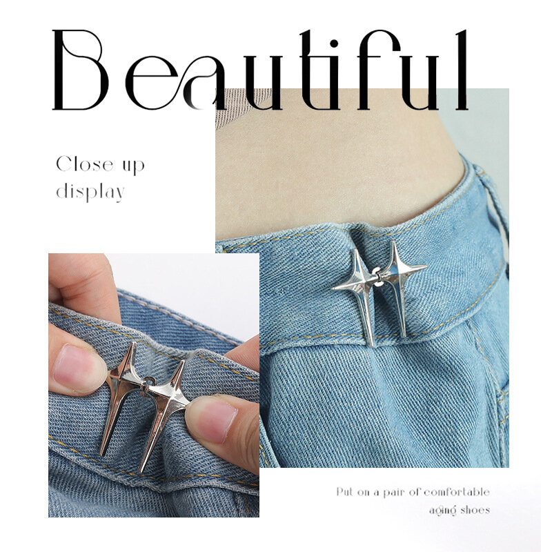 Cross Star Broek Knoop Taille Aanscherping Clip Verstelbare Sluiting Voor Jeans Naadloze Afneembare Gesp Pin Accessoires Rok Vrouwen