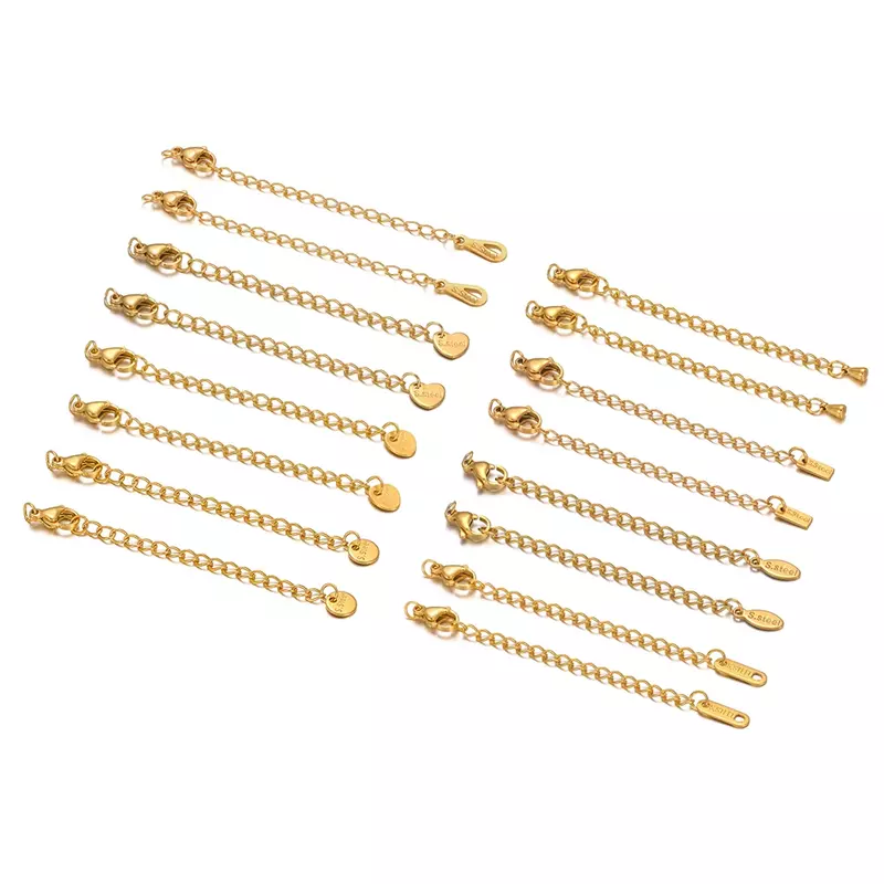 10pcs Stainless Steel Lobster Clasps 5cm Extension Extended Tail Chains for DIY Jewelry Making Bracelet Necklaces Connectors