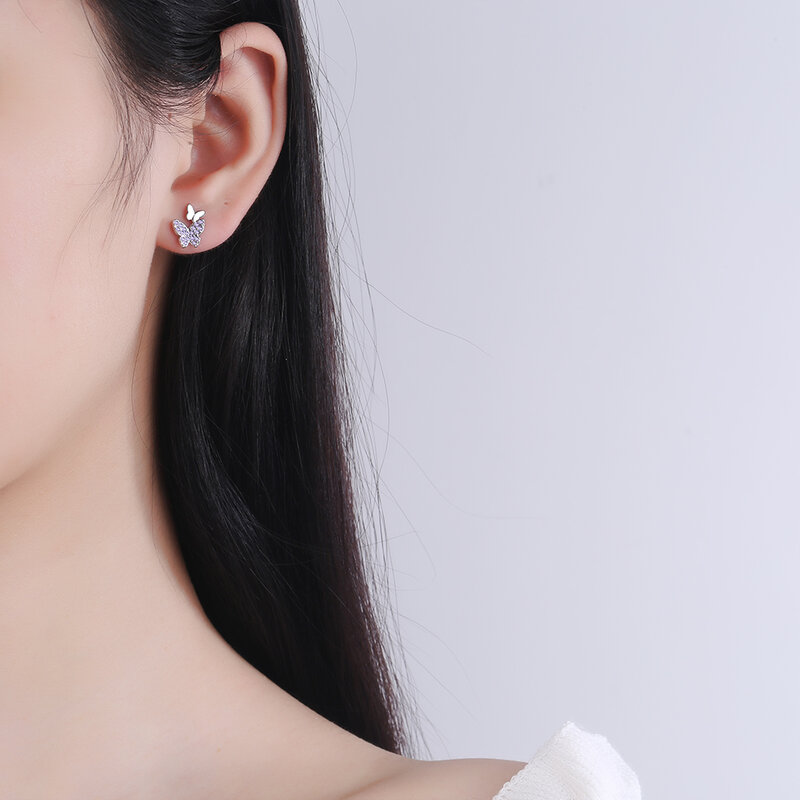 NEHZY Silber überzug Neue Frau Mode Schmuck Hohe Qualität Einfache Zirkonia Farbe Schmetterling Goldene Silber Ohrringe