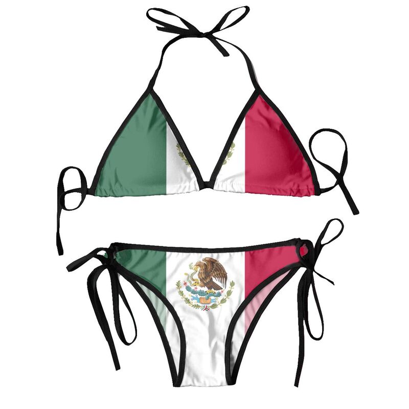 Traje de baño de dos piezas para mujer, conjunto de Bikinis con bandera de México, 2024