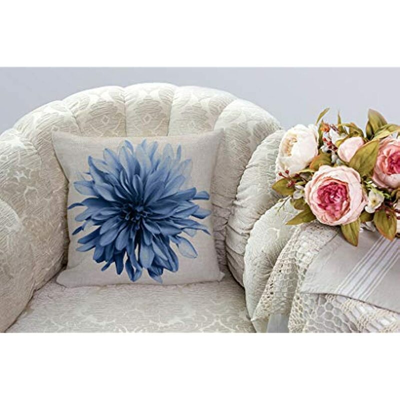 Jasnoniebieski kwiat rzuć poszewka na poduszkę, dalia kwiat ozdobne poszewki na poduszki bawełniana lniana poduszka