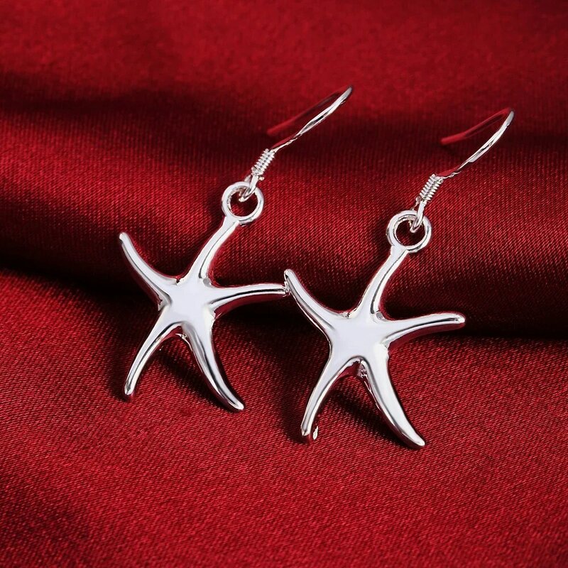 Hot Sale 925 Sterling Silver Earrings Fashion Cute starfish for Women Birthday Gifts classic Jewelry