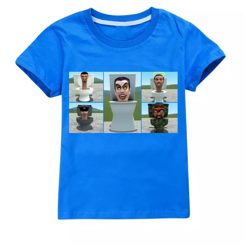 Skibidi 변기 티셔츠, 어린이 스피커, 남자 캠코더맨 의류, 아기, 소년, 면 티셔츠, 십대 소녀, 반팔 상의, 인기 게임