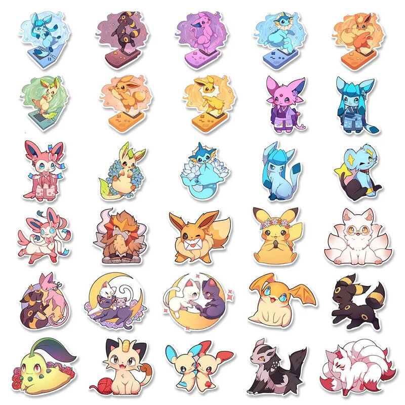 10/30/50pcs Cute Pokemon Eevee Anime Cartoon Stickers Laptop Car Motorcycle Luggage Suitcase Classic Toy Funny Decal Kid Sticker