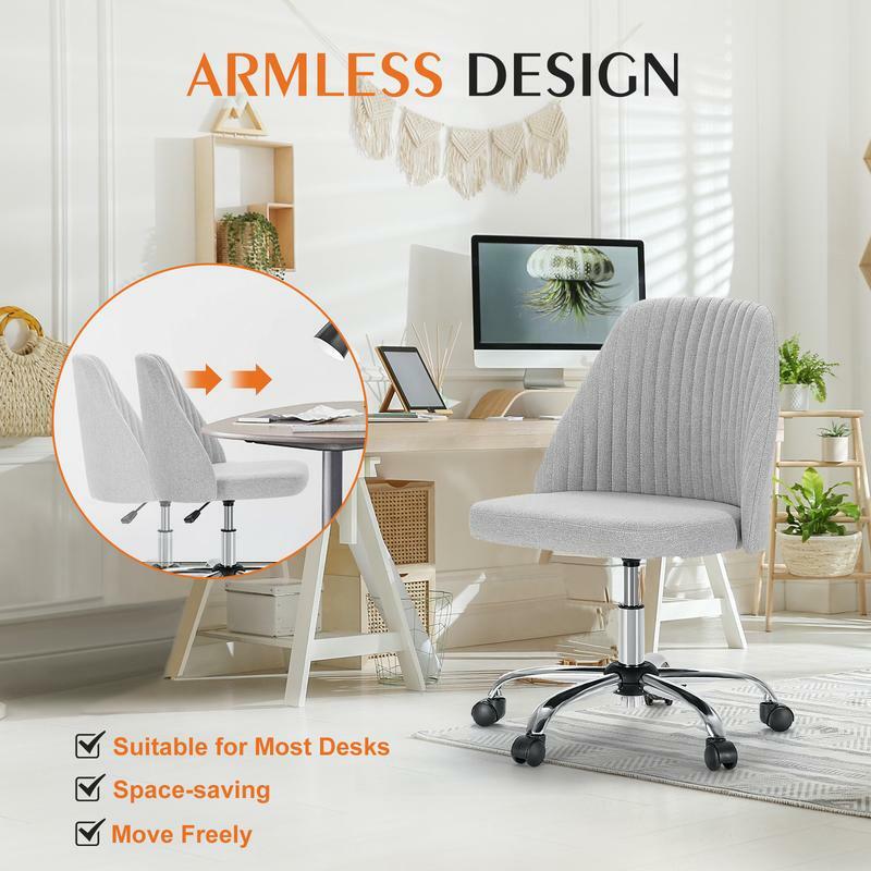 Silla de oficina sin brazos, bonita silla de escritorio de tela moderna para el hogar, sillas de escritorio con ruedas giratorias ajustables, tocador de computadora para tareas