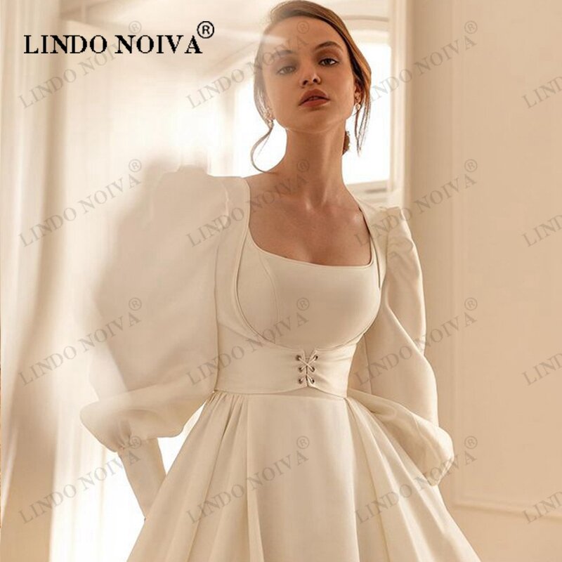 LINDO NOIVA 심플 스퀘어 넥 웨딩 드레스, 백 지퍼, 바닥 길이 공주 신부 가운, 긴 정장 드레스, 2 피스 세트