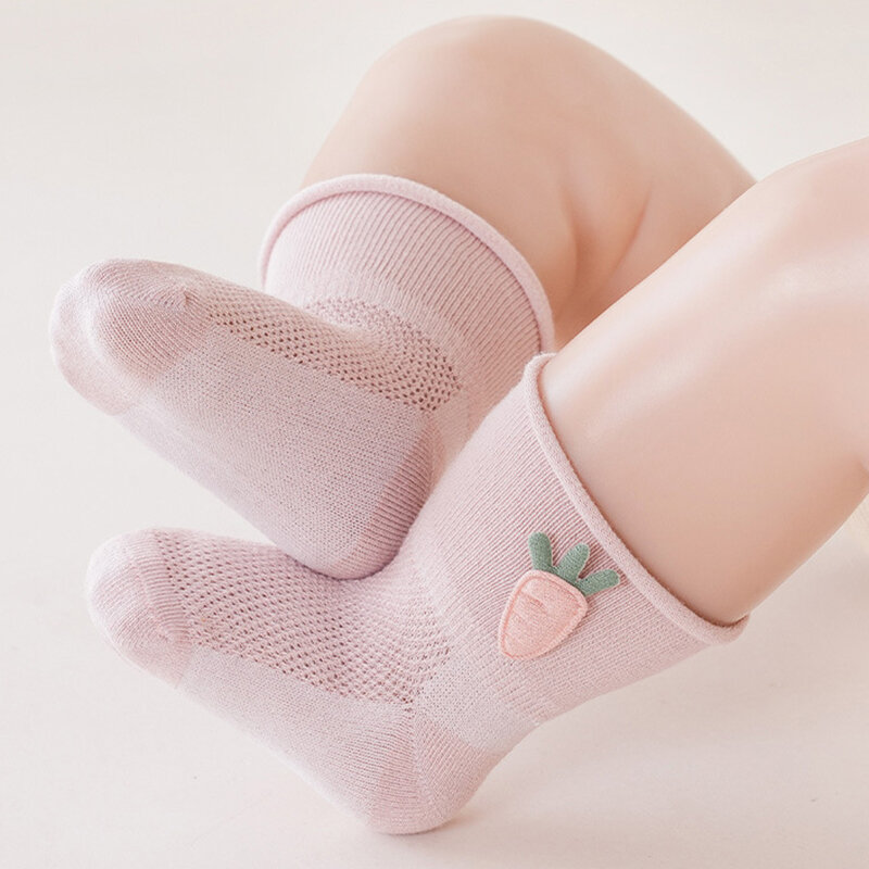 ถุงเท้าทารกแรกเกิด4ปารีส/ล็อตถุงเท้าเด็กผ้าฝ้ายแท้ตาข่ายบางระบายอากาศได้ถุงเท้าเด็กหัวไชเท้าการ์ตูนปากหลวม