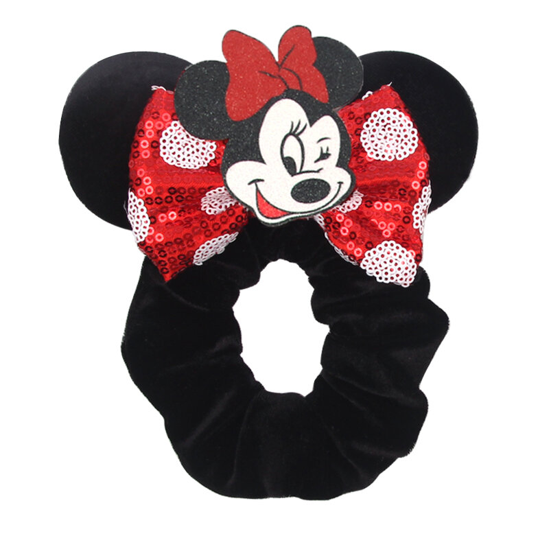 Aksesoris rambut DIY telinga DIY, ikat rambut telinga Disney Minnie Mouse beludru untuk anak perempuan wanita payet 4 "pita elastis 2024