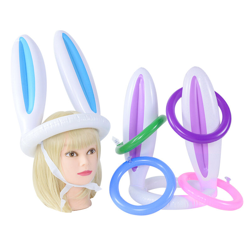 Wielkanocna gra nadmuchiwane ucho królika kapelusz pierścień Toss przyjęcie wielkanocne prezent dla dzieci Bunny Ear Shape bithday Party Outdoor napompowane zabawki