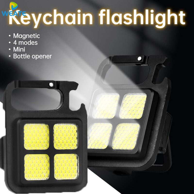 Linterna LED portátil recargable por USB, llavero COB, luces de trabajo, lámpara impermeable de 3 modos, Mini linterna magnética para acampar al aire libre