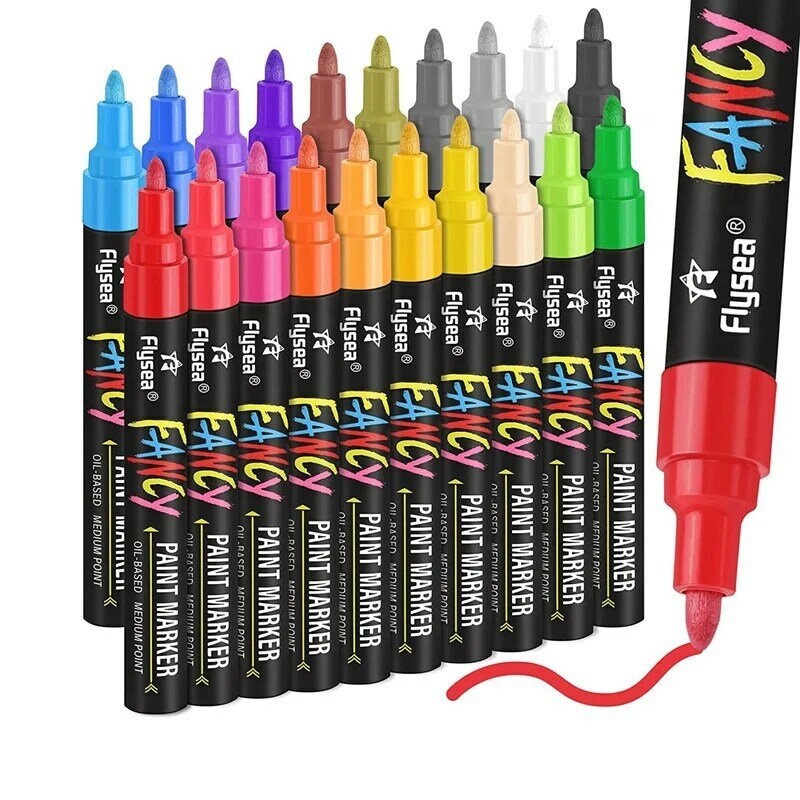 NEW-Paint Pens Paint Markers, 20 Colors Oil-Based Waterproof Paint Marker Pen Set, Never Fade Quick Dry And Permanent