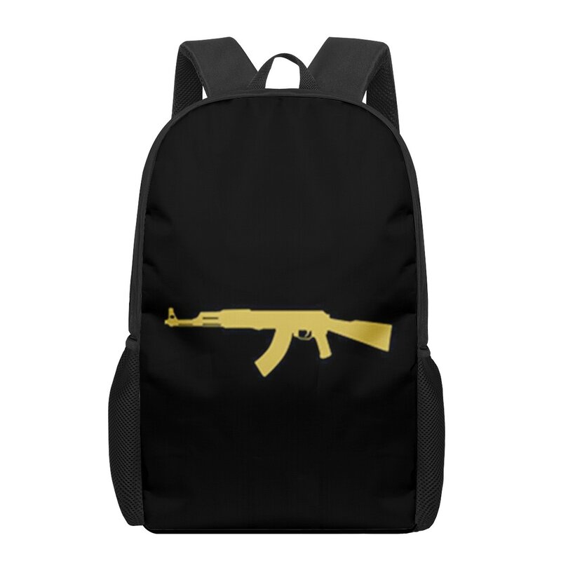 Школьный рюкзак AK47 для мальчиков и девочек, повседневная сумка для книг с принтом пистолета и пуль, дорожный ранец на плечо 16 дюймов